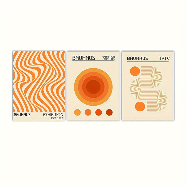 Ensemble de 3 Affiches Bauhaus Orange – Minimaliste & Géométrique