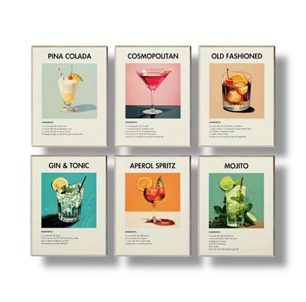 Ensemble de 6 Affiches - Cocktails